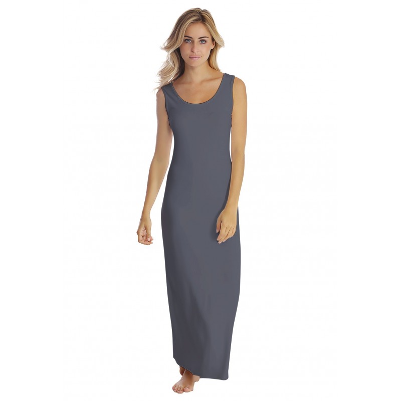 Robe longue col danseuse sans manches en modal GILDA Robe longue col danseuse sans manches en modal GILDA