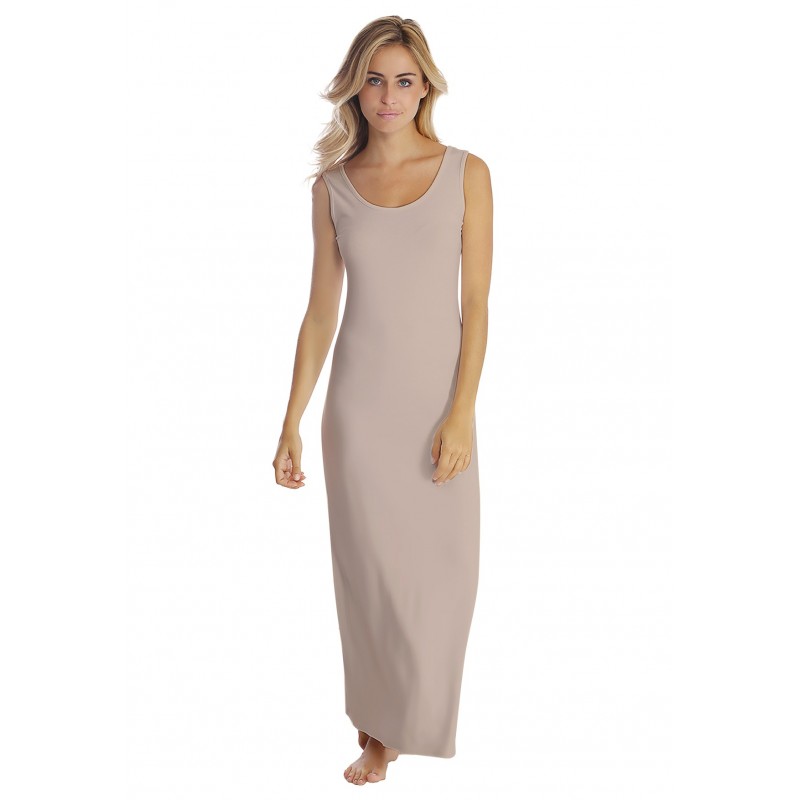 Robe longue col danseuse sans manches en modal GILDA Robe longue col danseuse sans manches en modal GILDA