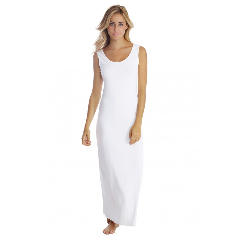 Robe longue col danseuse sans manches en modal GILDA Robe longue col danseuse sans manches en modal GILDA