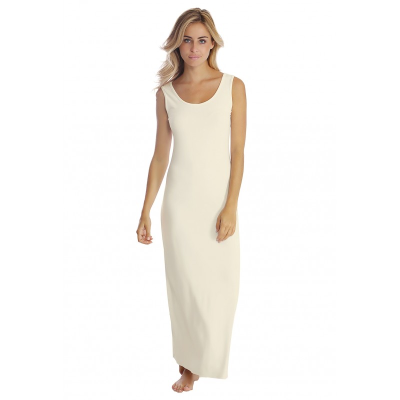 Robe longue col danseuse sans manches en modal GILDA Robe longue col danseuse sans manches en modal GILDA