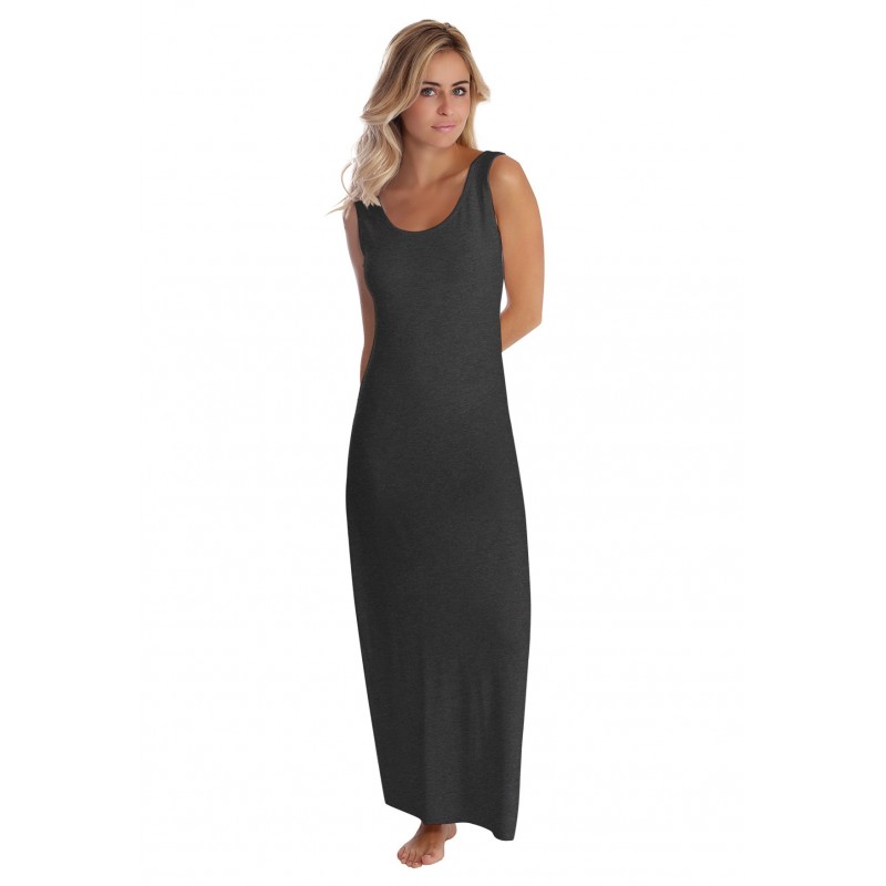 Robe longue col danseuse sans manches en modal GILDA Robe longue col danseuse sans manches en modal GILDA