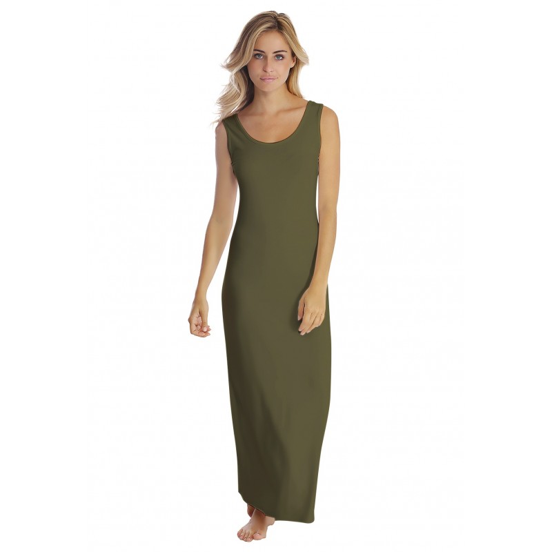 Robe longue col danseuse sans manches en modal GILDA Robe longue col danseuse sans manches en modal GILDA