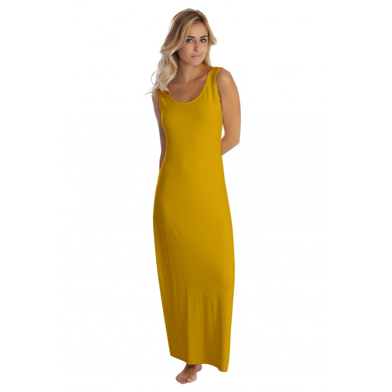 Robe longue col danseuse sans manches en modal GILDA Robe longue col danseuse sans manches en modal GILDA