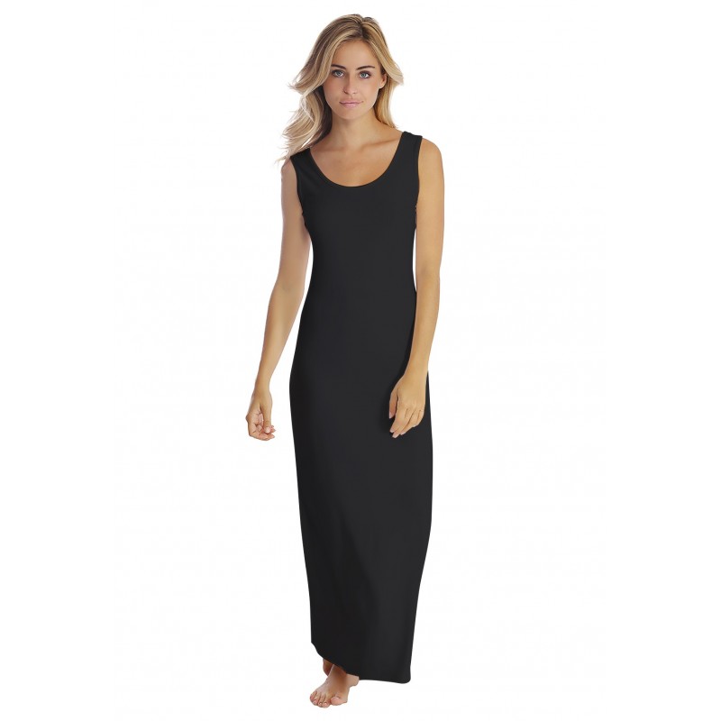 Robe longue col danseuse sans manches en modal GILDA Robe longue col danseuse sans manches en modal GILDA
