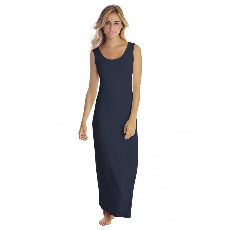 Robe longue col danseuse sans manches en modal GILDA Robe longue col danseuse sans manches en modal GILDA