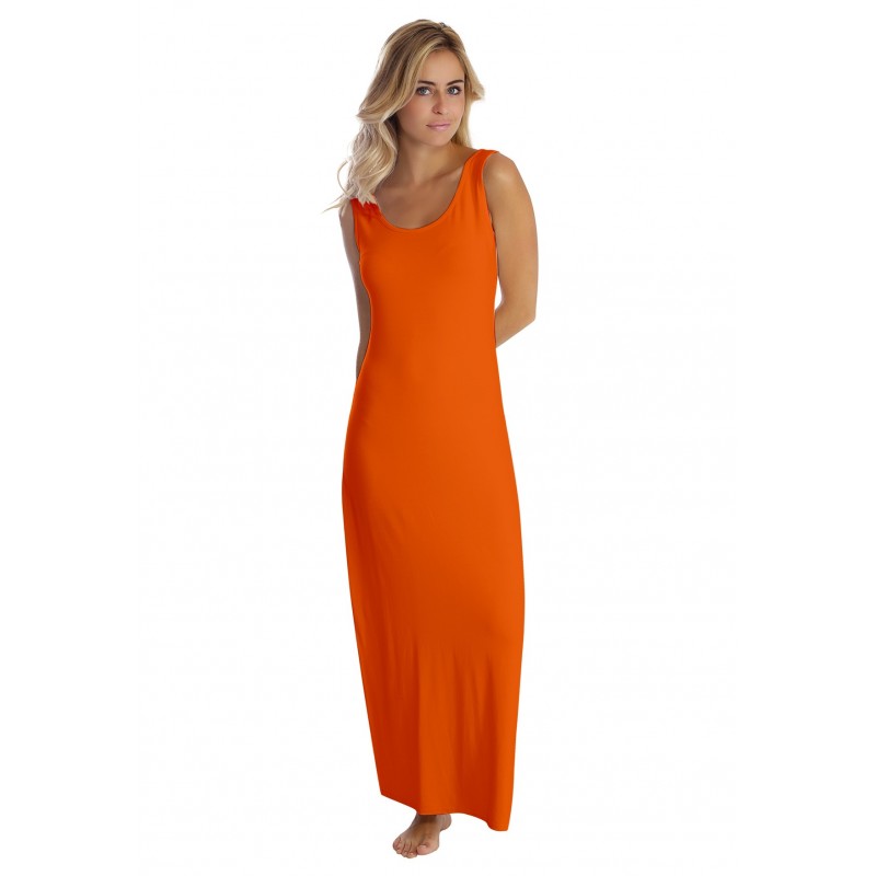 Robe longue col danseuse sans manches en modal GILDA Robe longue col danseuse sans manches en modal GILDA