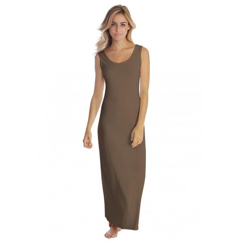 Robe longue col danseuse sans manches en modal GILDA Robe longue col danseuse sans manches en modal GILDA