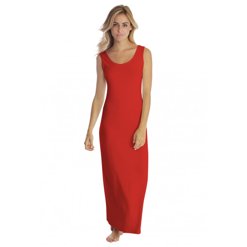 Robe longue col danseuse sans manches en modal GILDA Robe longue col danseuse sans manches en modal GILDA