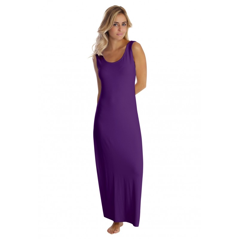 Robe longue col danseuse sans manches en modal GILDA Robe longue col danseuse sans manches en modal GILDA