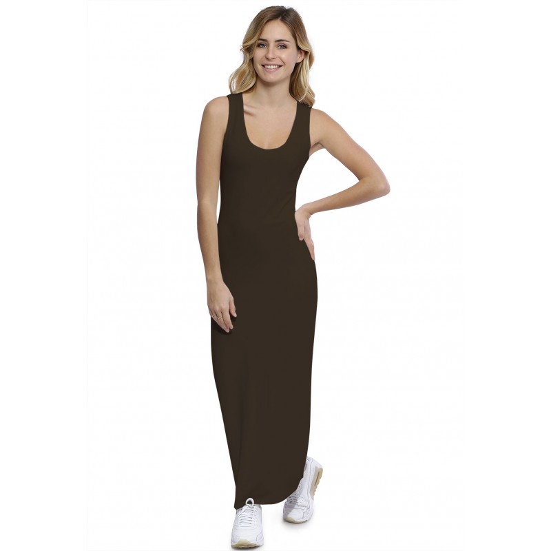 Robe droite longue col rond sans manches en modal MARIE Robe droite longue col rond sans manches en modal MARIE
