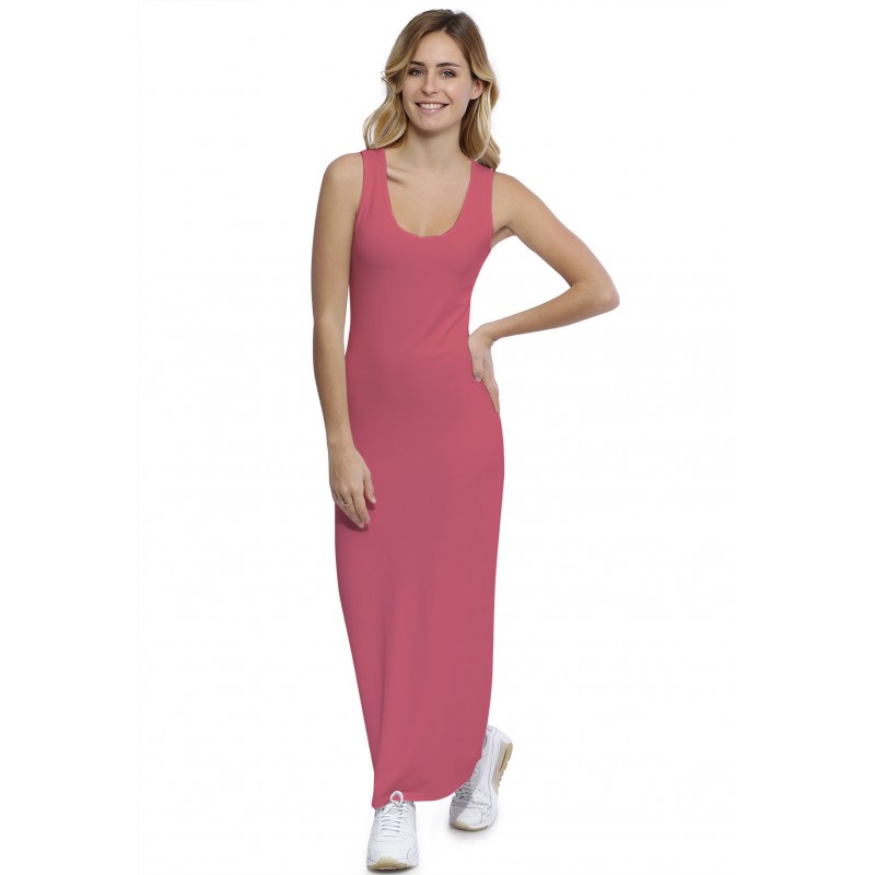 Robe droite longue col rond sans manches en modal MARIE Robe droite longue col rond sans manches en modal MARIE