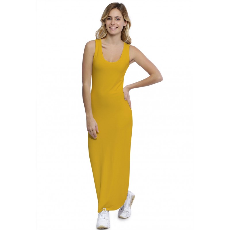 Robe droite longue col rond sans manches en modal MARIE Robe droite longue col rond sans manches en modal MARIE