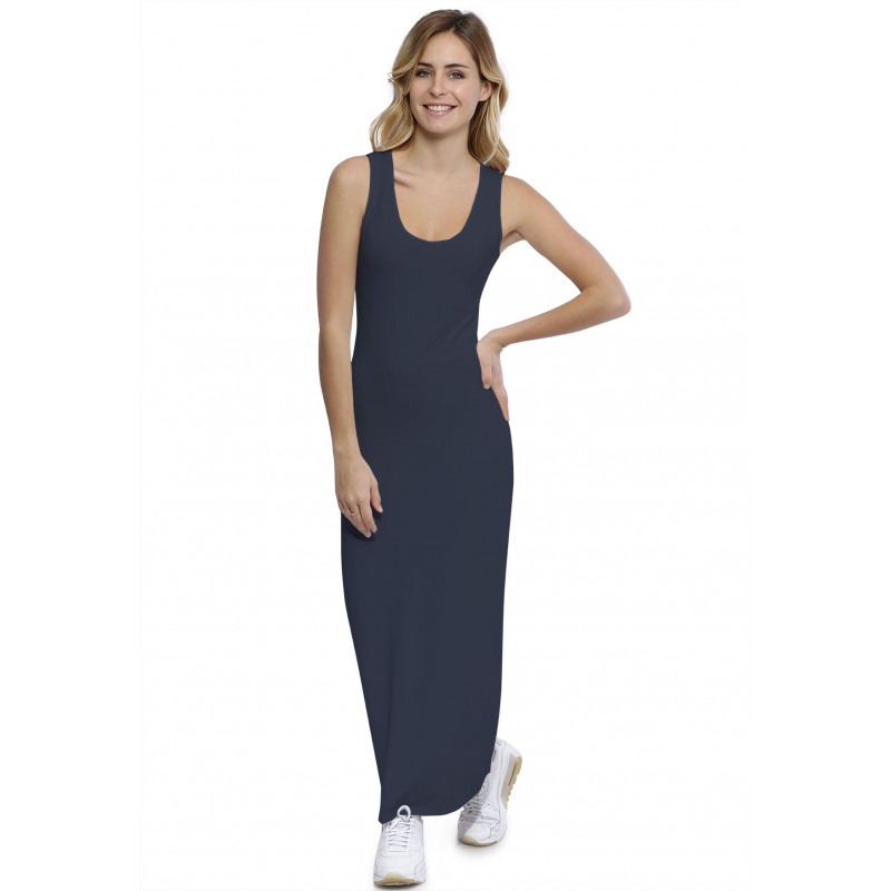 Robe droite longue col rond sans manches en modal MARIE Robe droite longue col rond sans manches en modal MARIE