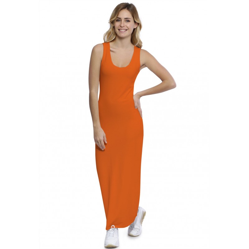 Robe droite longue col rond sans manches en modal MARIE Robe droite longue col rond sans manches en modal MARIE