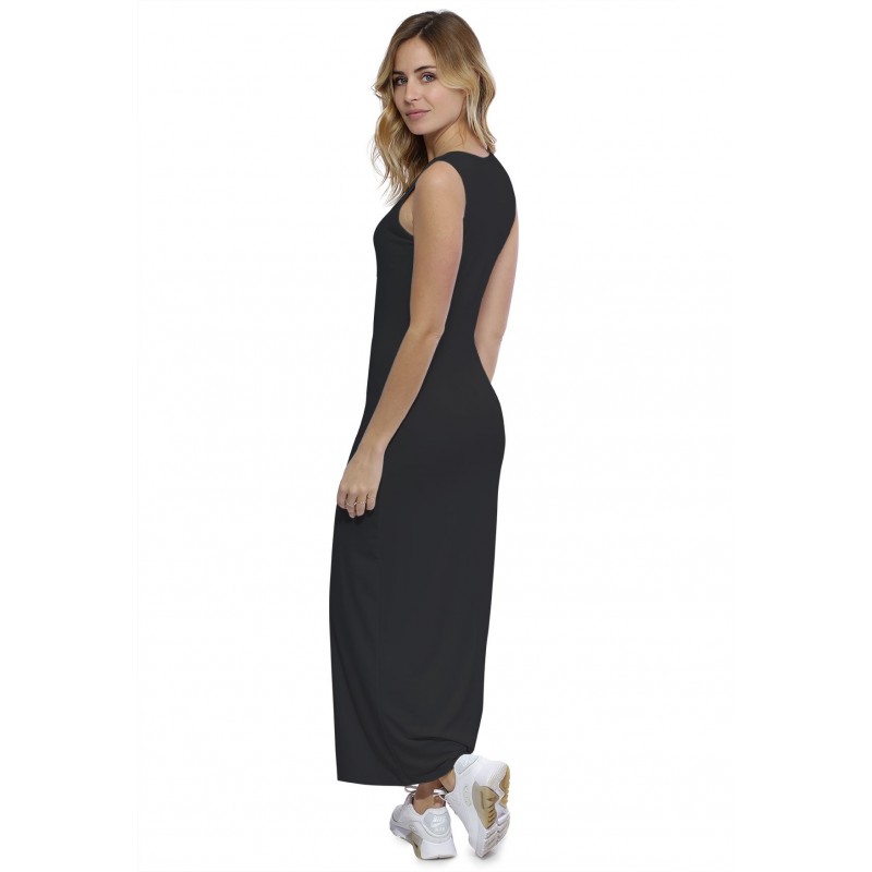 Robe droite longue col rond sans manches en modal MARIE Robe droite longue col rond sans manches en modal MARIE