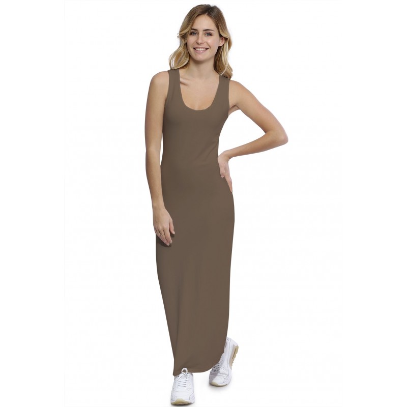 Robe droite longue col rond sans manches en modal MARIE Robe droite longue col rond sans manches en modal MARIE