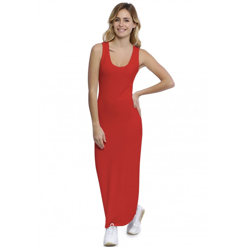 Robe droite longue col rond sans manches en modal MARIE Robe droite longue col rond sans manches en modal MARIE