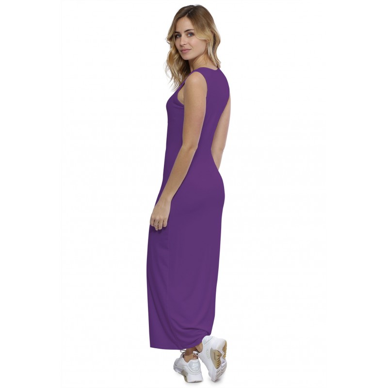 Robe droite longue col rond sans manches en modal MARIE Robe droite longue col rond sans manches en modal MARIE