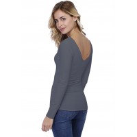 T-shirt col V devant et derrière manches longues en modal VIVI05