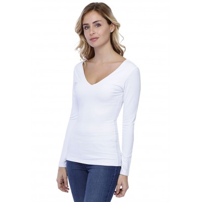 T-shirt col V devant et derrière manches longues en modal VIVI05