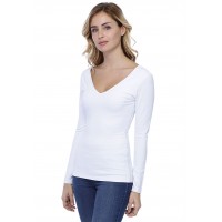 T-shirt col V devant et derrière manches longues en modal VIVI05