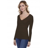 T-shirt col V devant et derrière manches longues en modal VIVI05