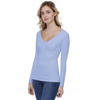 T-shirt col V devant et derrière manches longues en modal VIVI05