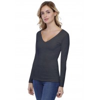 T-shirt col V devant et derrière manches longues en modal VIVI05