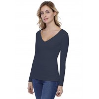 T-shirt col V devant et derrière manches longues en modal VIVI05