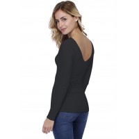T-shirt col V devant et derrière manches longues en modal VIVI05