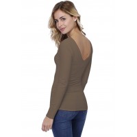 T-shirt col V devant et derrière manches longues en modal VIVI05