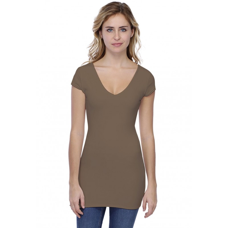 T-shirt long col V manches courtes capes en modal VIVI07 T-shirt long col V manches courtes capes en modal VIVI07
