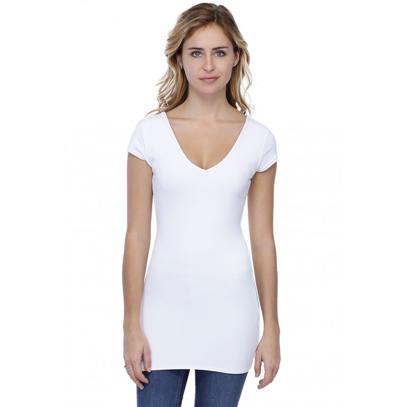 T-shirt long col V manches courtes capes en modal VIVI07 T-shirt long col V manches courtes capes en modal VIVI07