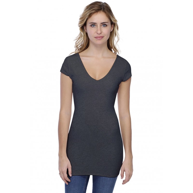 T-shirt long col V manches courtes capes en modal VIVI07 T-shirt long col V manches courtes capes en modal VIVI07
