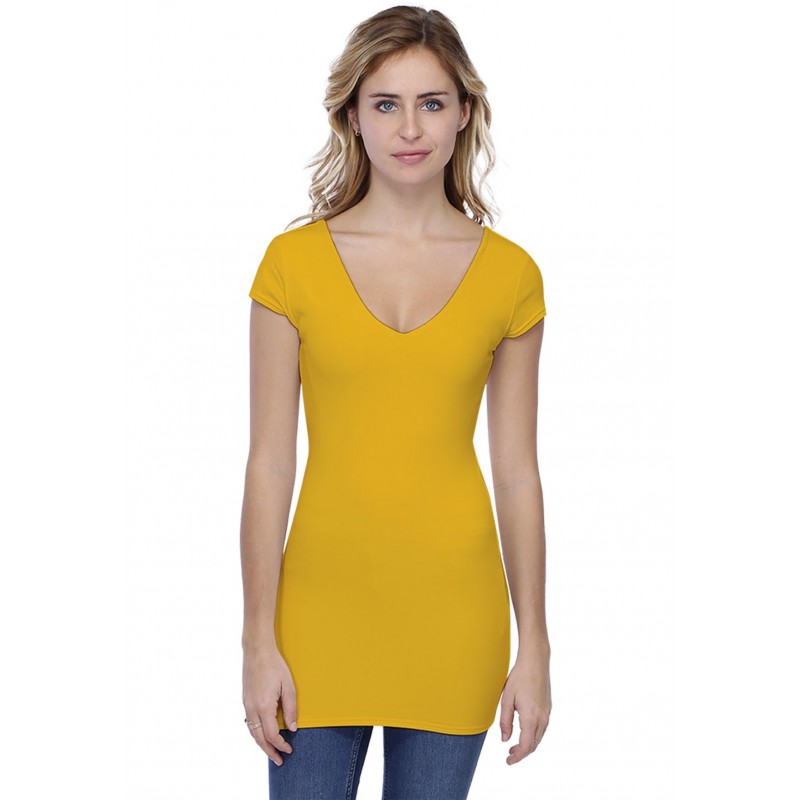 T-shirt long col V manches courtes capes en modal VIVI07 T-shirt long col V manches courtes capes en modal VIVI07