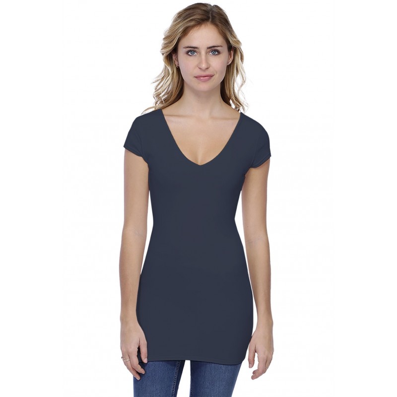 T-shirt long col V manches courtes capes en modal VIVI07 T-shirt long col V manches courtes capes en modal VIVI07