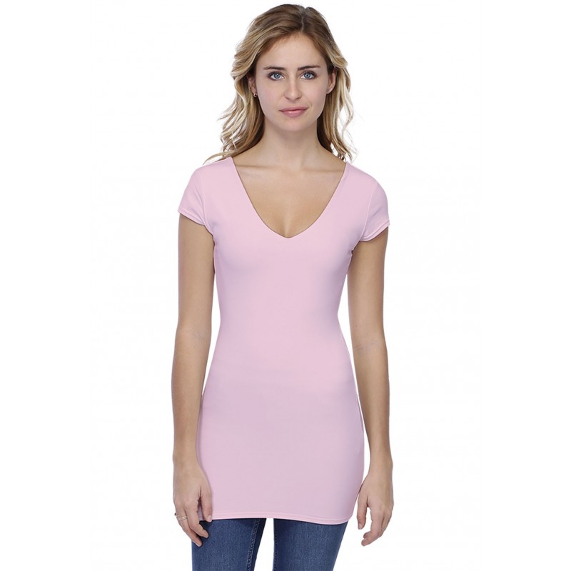 T-shirt long col V manches courtes capes en modal VIVI07 T-shirt long col V manches courtes capes en modal VIVI07