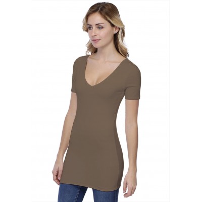 T-shirt long col V doublé manches courtes en modal VIVI08
