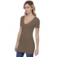 T-shirt long col V doublé manches courtes en modal VIVI08