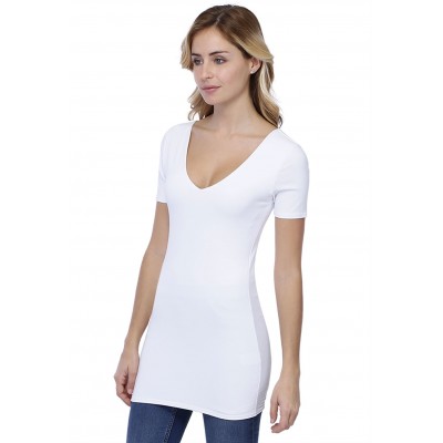 T-shirt long col V doublé manches courtes en modal VIVI08