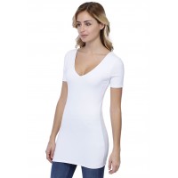 T-shirt long col V doublé manches courtes en modal VIVI08