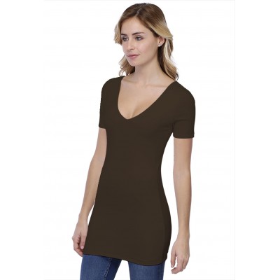 T-shirt long col V doublé manches courtes en modal VIVI08