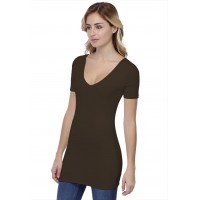 T-shirt long col V doublé manches courtes en modal VIVI08