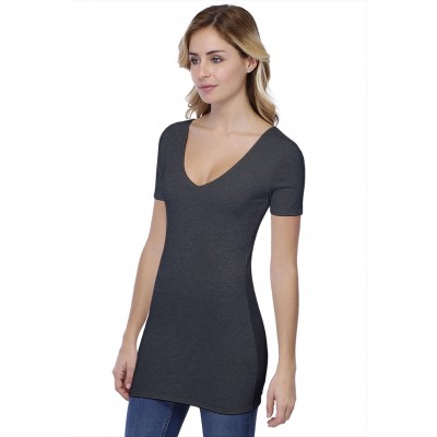 T-shirt long col V doublé manches courtes en modal VIVI08