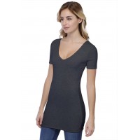 T-shirt long col V doublé manches courtes en modal VIVI08