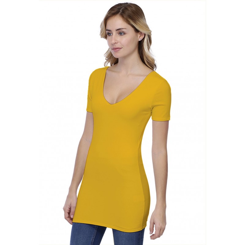 T-shirt long col V doublé manches courtes en modal VIVI08 T-shirt long col V doublé manches courtes en modal VIVI08