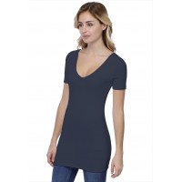 T-shirt long col V doublé manches courtes en modal VIVI08