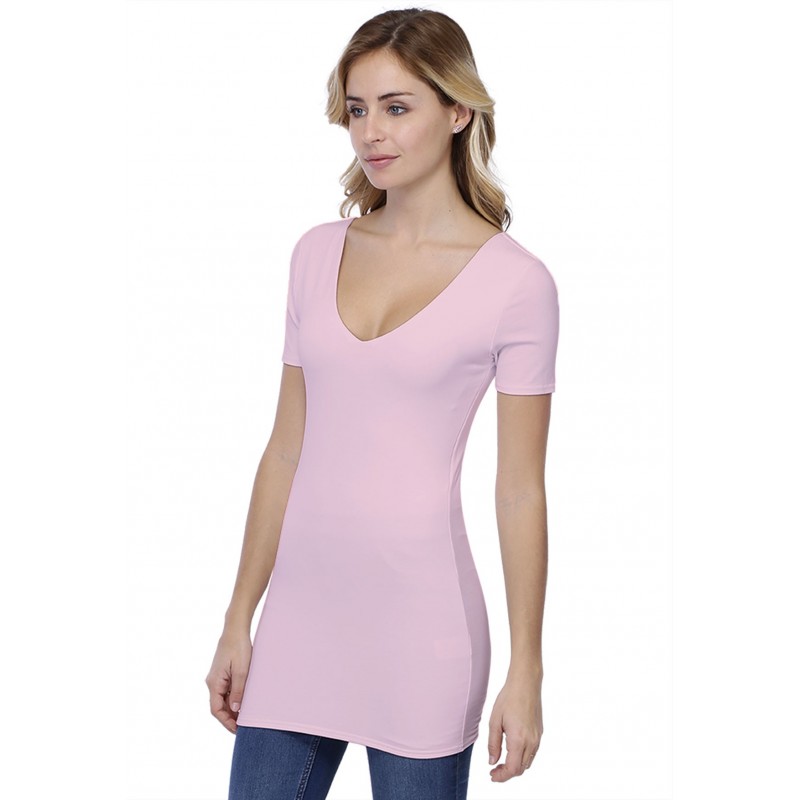T-shirt long col V doublé manches courtes en modal VIVI08 T-shirt long col V doublé manches courtes en modal VIVI08