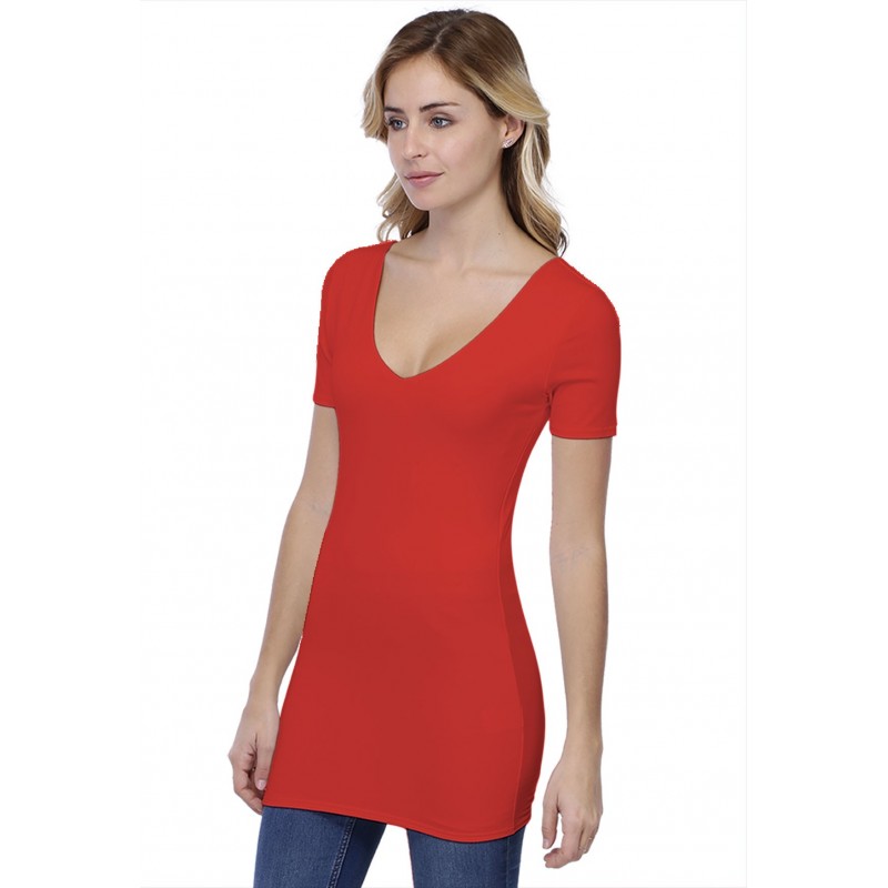 T-shirt long col V doublé manches courtes en modal VIVI08 T-shirt long col V doublé manches courtes en modal VIVI08