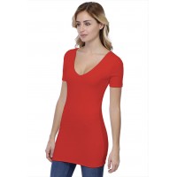 T-shirt long col V doublé manches courtes en modal VIVI08
